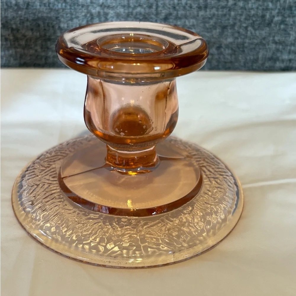 Vintage Pair of Depression‎ Glass Candlestick Holders Light Pink Collectible